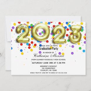 Gold 2023 Colorful Confetti Graduation Party Invitation