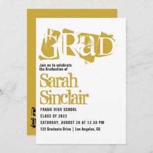Gold and Black Grunge Typography Graduation Party Invitation