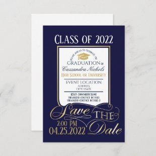 Gold and Blue Graduation Invitation Postcard