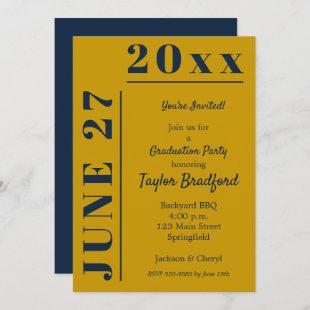 Gold and Blue Graduation Party Invitations