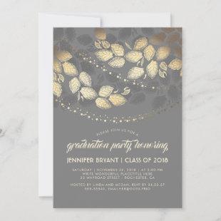 Gold and Grey Elegant Tree Lights Graduation Party Invitation