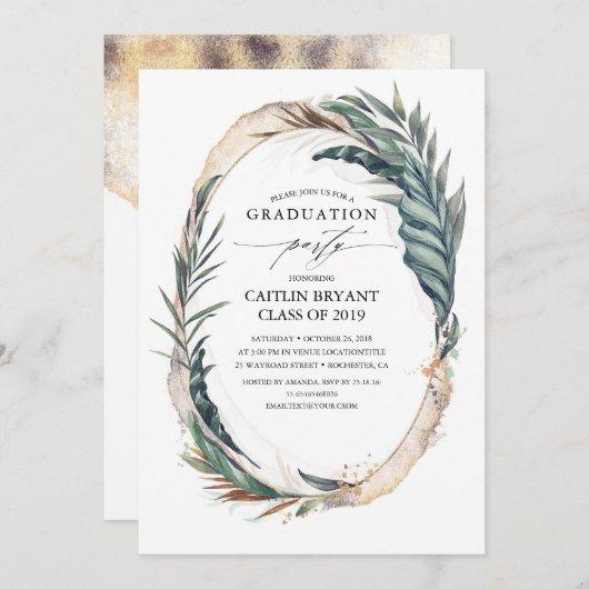 Gold and Tropical Beach Palm Leaves Graduation Invitation