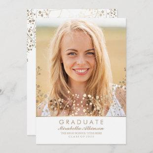 Gold Baby's Breath White Photo Graduation Invitation