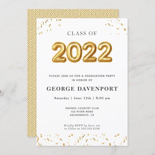 Gold Balloons 2022 Graduation gold pattern Invitation