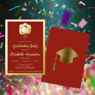 Gold Balloons Red Graduation Party Foil Invitation