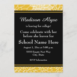 Gold Black Floral Going to College Party Invite