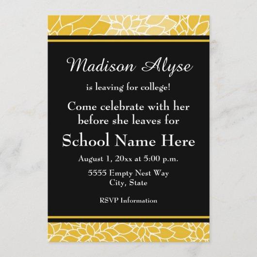 Gold Black Floral Going to College Party Invite