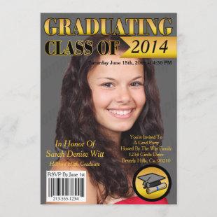 Gold & Black Graduating Class Magazine Cover Invitation