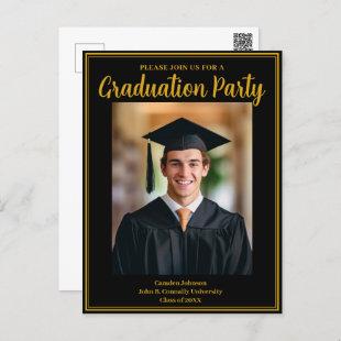 Gold Black Graduation Photo Chic Party Invitation Postcard