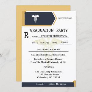 Gold Black Medical Prescription Pad Graduation  Invitation