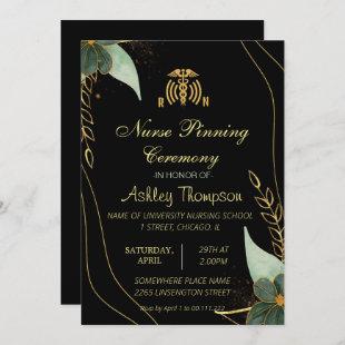 Gold Black Nursing Pinning Ceremony Invitations