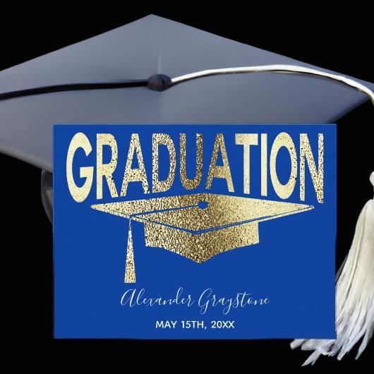 Gold Blue Graduation Cap Save The Date Postcard