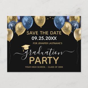 Gold Blue Graduation Party Save the Date Postcard