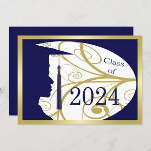 Gold/Blue Man Silhouette 2024 Graduation Party Invitation