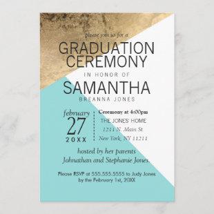 Gold Blue White Geo Triangles Graduation Ceremony Invitation
