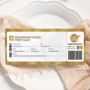 Gold Boarding Pass Travel Trip Plane Gift Ticket Invitation