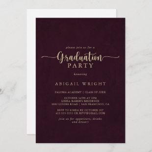 Gold Burgundy Calligraphy Graduation Party Invitation