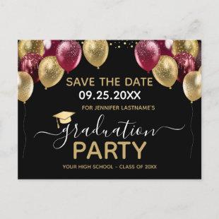 Gold Burgundy Graduation Party Save the Date Postcard