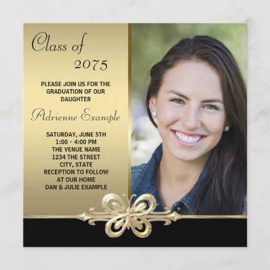 Gold Butterfly Black and Gold Photo Graduation Invitation