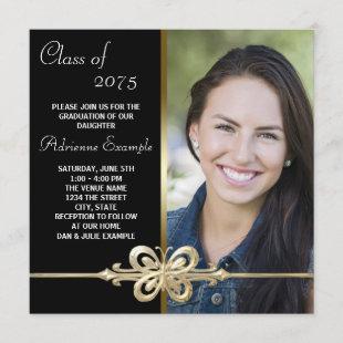 Gold Butterfly Black and Gold Photo Graduation Invitation