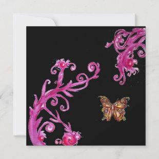 GOLD BUTTERFLY , bright pink black white Invitation