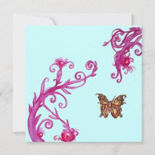 GOLD BUTTERFLY , bright pink blue Invitation