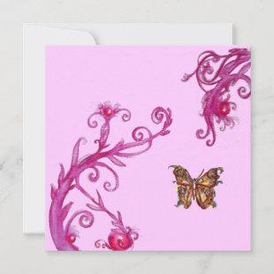 GOLD BUTTERFLY , bright pink Invitation