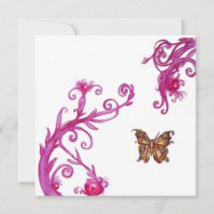 GOLD BUTTERFLY , bright pink white Invitation