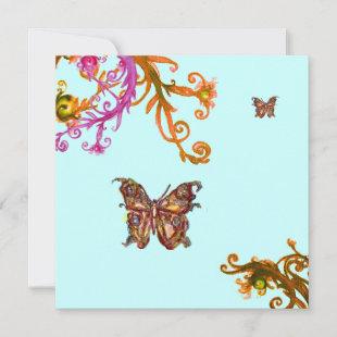 GOLD BUTTERFLY , bright pink yellow blue Invitation