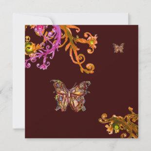 GOLD BUTTERFLY , bright pink yellow brown Invitation