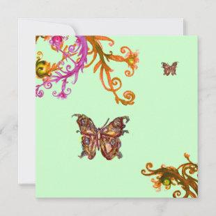 GOLD BUTTERFLY , bright pink yellow green Invitation