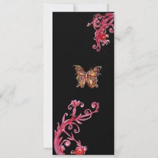 GOLD BUTTERFLY , bright red black Invitation