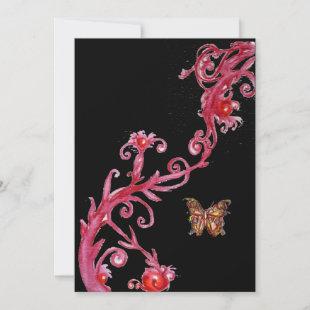 GOLD BUTTERFLY , bright red black Invitation