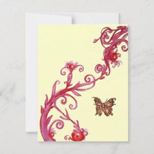 GOLD BUTTERFLY , bright red cream Invitation