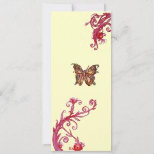 GOLD BUTTERFLY , bright red cream Invitation