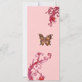 GOLD BUTTERFLY , bright red pink flourishes Invitation