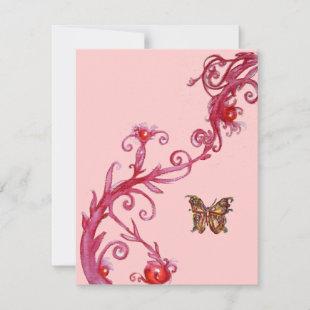 GOLD BUTTERFLY , bright red pink Invitation