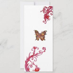 GOLD BUTTERFLY , bright red white flourishes Invitation