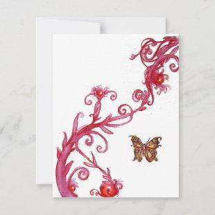 GOLD BUTTERFLY , bright red white Invitation