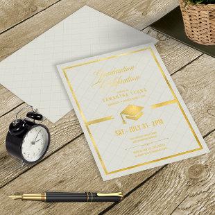 Gold Cap Graduation Cream ID834 Foil Invitation