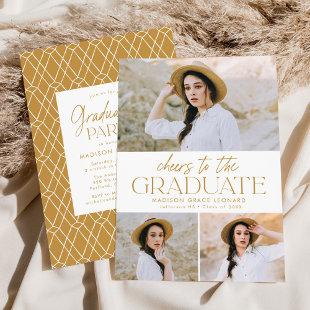 Gold | Cheers to the Grad Photo Graduation Party Invitation