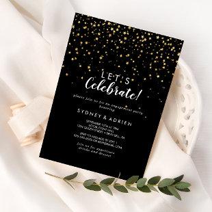 Gold Confetti | Black Let's Celebrate Party Invitation