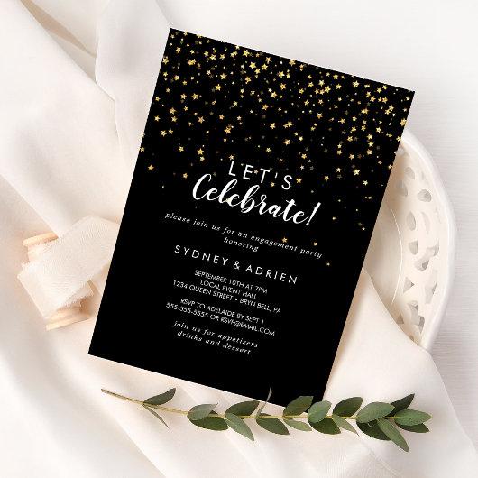 Gold Confetti | Black Let's Celebrate Party Invitation