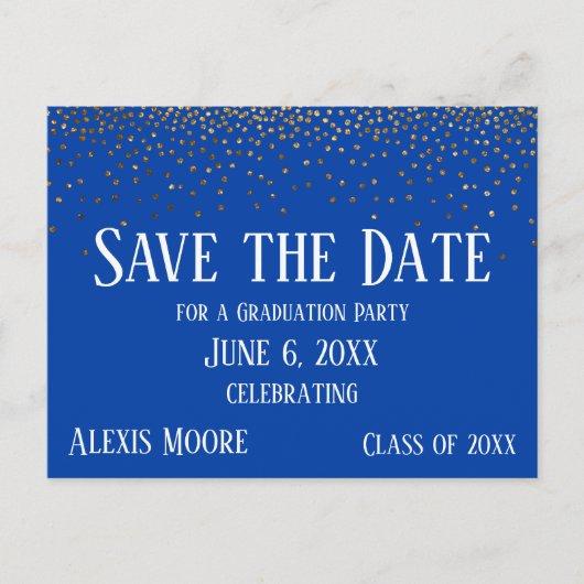 Gold Confetti Blue Graduation Party Save the Date Postcard