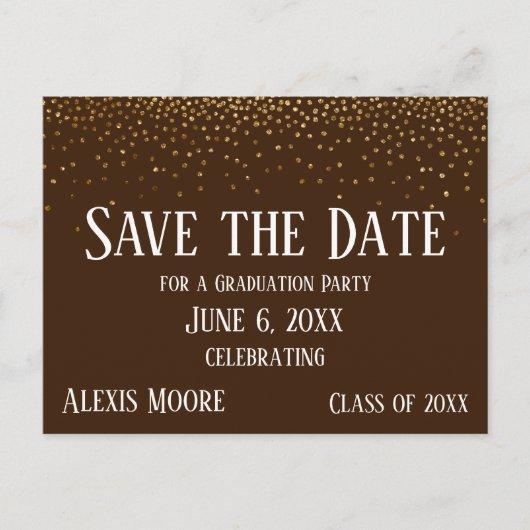 Gold Confetti Brown Graduation Party Save the Date Postcard