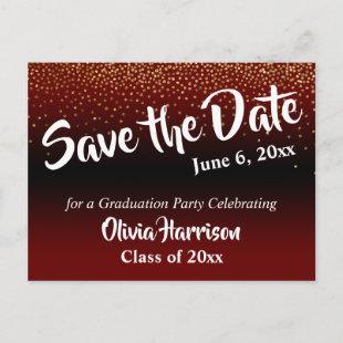 Gold Confetti Burgundy Graduation Save the Date Postcard