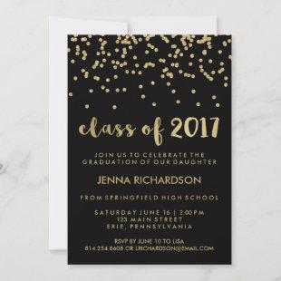 Gold Confetti Class of 2017 Graduation Party Black Invitation