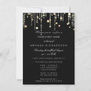 Gold Confetti Drip Birthday Bridal Black White  Invitation