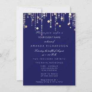 Gold Confetti Drip Birthday Bridal Blue Navy Invitation