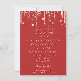Gold Confetti Drip Birthday Bridal Red Elegance Invitation